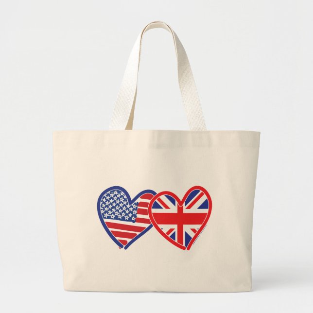 Union Jack Flat USA Flag Large Tote Bag (Front)