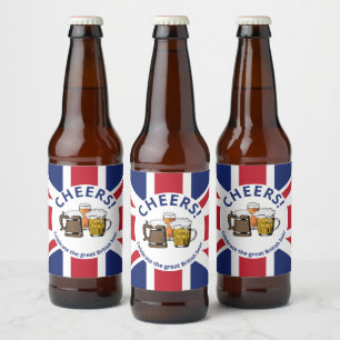 Union Jack Great Britain Cartoon Beers Cheers Beer Bottle Label