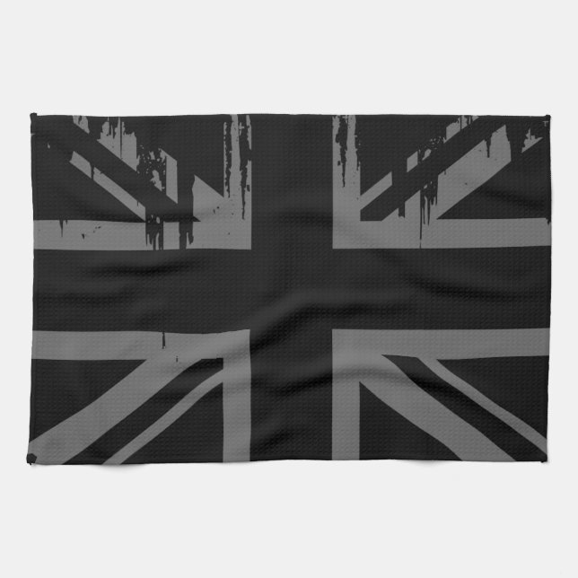 Union Jack (grunge silver UK flag) Tea Towel (Horizontal)