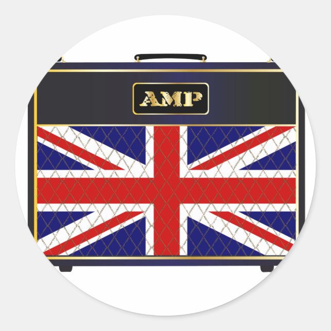 Union Jack Guitar Amplifier Classic Round Sticker (Front)
