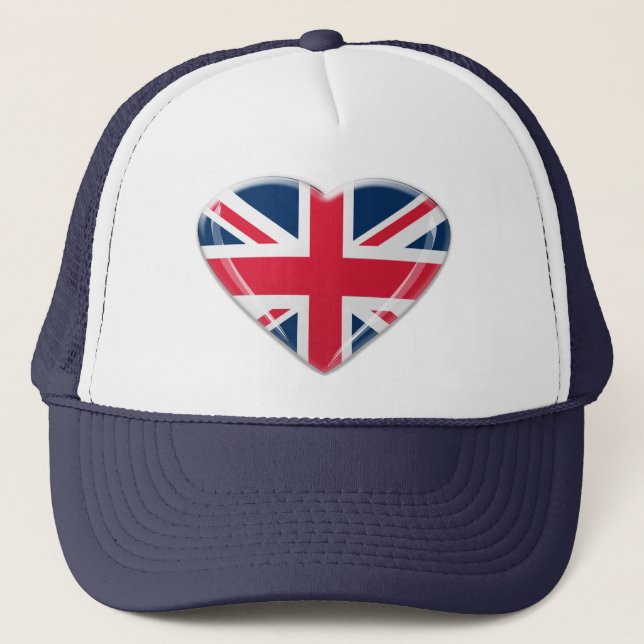 Union Jack Heart Design Trucker Hat (Front)