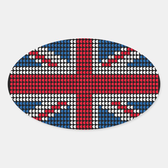 Union Jack Heart Oval Sticker (Front)
