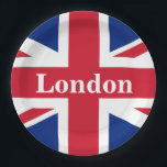 Union Jack London ~ British Flag Paper Plate<br><div class="desc">Flag of the United Kingdom of Great Britain and Northern Ireland with London text. Leave as is,  customise text,  or make blank.</div>