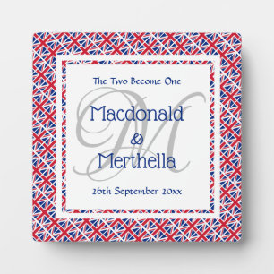 UNION JACK Monogram Name Keepsake Wedding Plaque