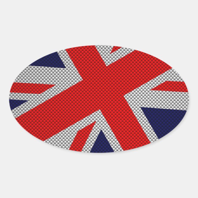Union Jack on Carbon Fibre Style Print Oval Sticker (Front)