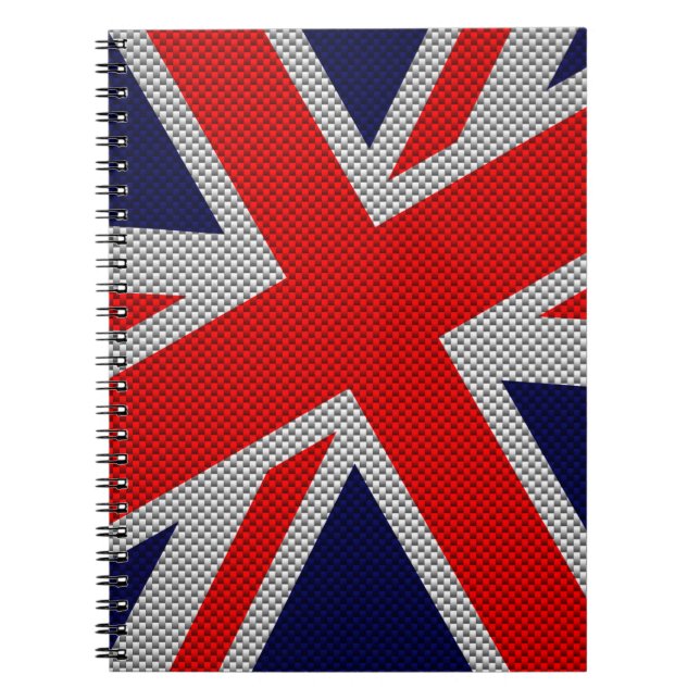 Union Jack on Carbon Fibre Style Print Spiral Notebook (Front)
