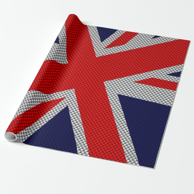 Union Jack on Carbon Fibre Style Print Wrapping Paper (Unrolled)