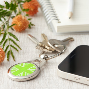 Union Jack Painted UK Art Lime Green Heva Weva  Key Ring