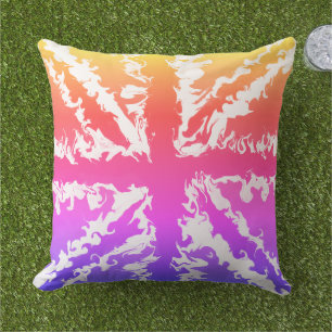 Union Jack Painted UK Art Pink Purple Orange Ombré Cushion