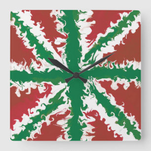 Union Jack Painted UK Art  Red and Green Wall Art Square Wall Clock