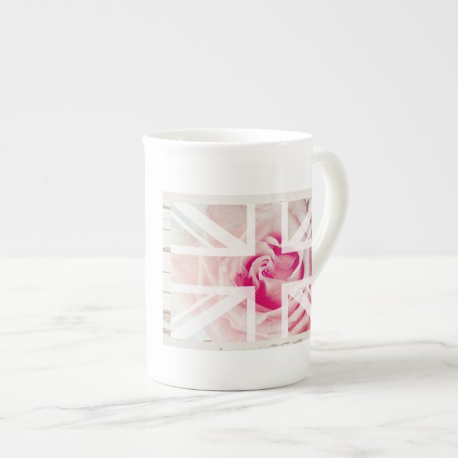 Union Jack Rose Bone China Mug (Front Right)