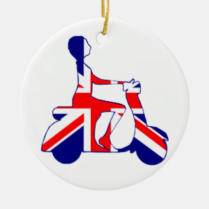 Union Jack scooter girl Ceramic Tree Decoration