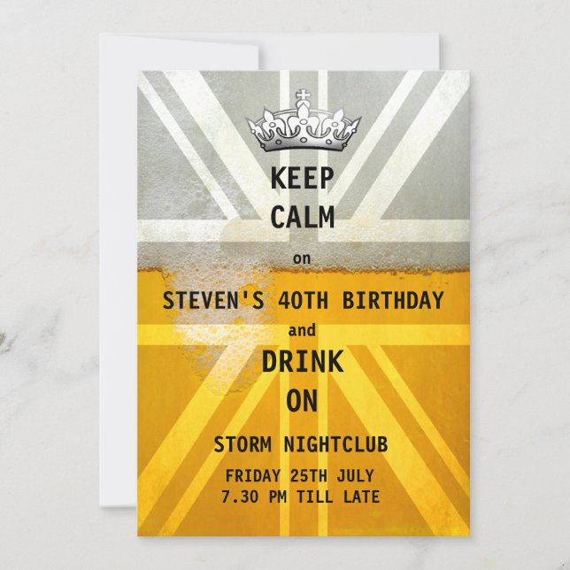 Union Jack UK Flag Cold Fresh Beer Birthday Party Invitation (Front)