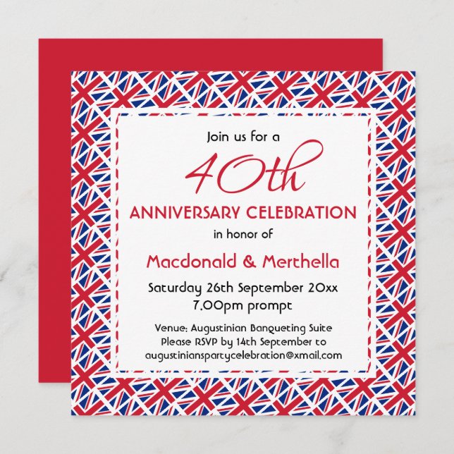 UNION JACK UK FLAG Custom Anniversary Celebration Invitation (Front/Back)