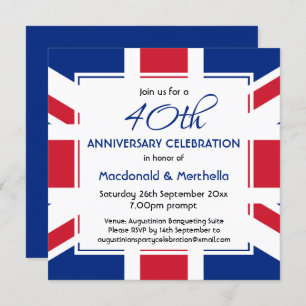 UNION JACK UK FLAG Custom BLUE Celebration Invitation