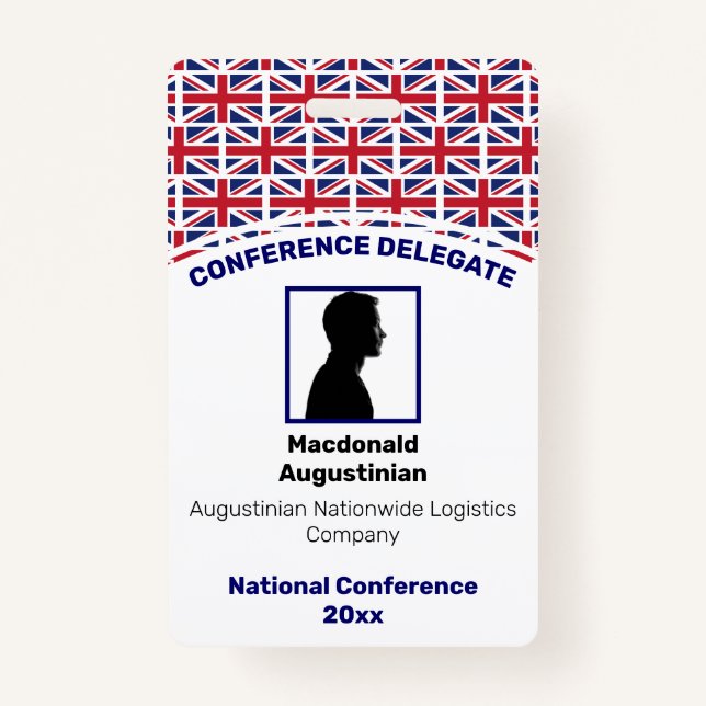 UNION JACK UK FLAG Customised Logo Photo ID Name ID Badge (Front)