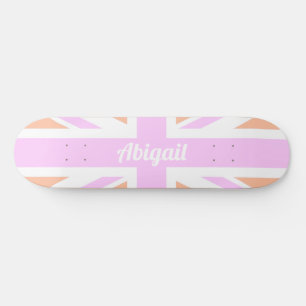 Union Jack / UK Flag in Gilry Pink & Orange Skateboard