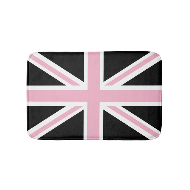 Union Jack UK Flag Pink and Black Bath Mat (Front)