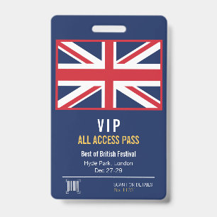Union Jack VIP All Access Pass Badge ID Badge