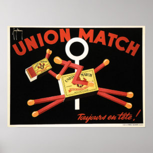 UNION MATCH Brussels Belgium Match Sticks Art Deco Poster