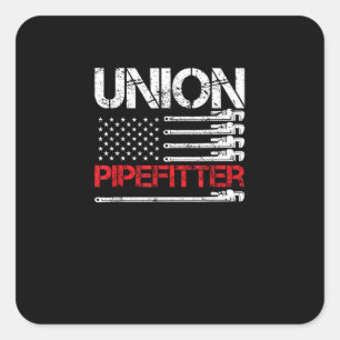 Union Pipefitter Union Strong USA American Flag St Square Sticker
