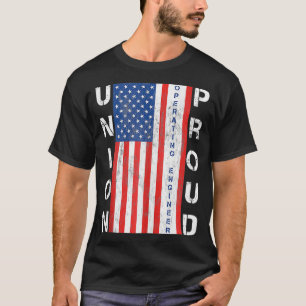 Union Proud American Flag Operating Engineer  T-Shirt