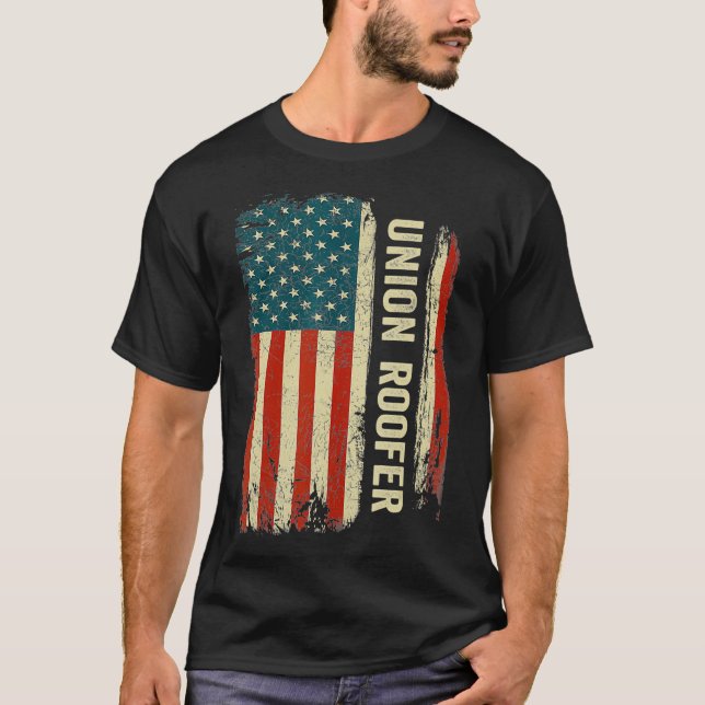 Union Roofer American Flag  T-Shirt (Front)