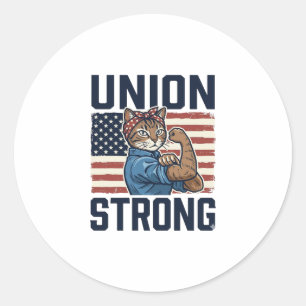 Union Strong Cat Worker Patriotic Vintage Shirt De Classic Round Sticker
