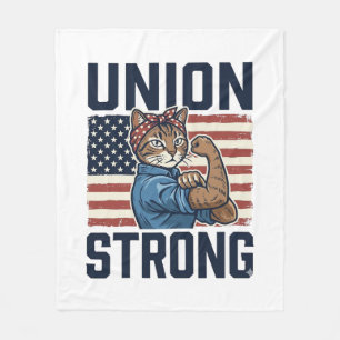Union Strong Cat Worker Patriotic Vintage Shirt De Fleece Blanket