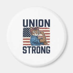 Union Strong Cat Worker Patriotic Vintage Shirt De Magnet