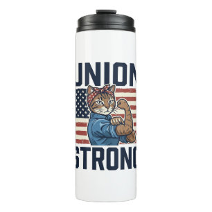 Union Strong Cat Worker Patriotic Vintage Shirt De Thermal Tumbler