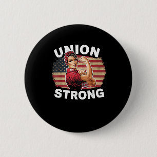Union Strong - Labour Day Messy Bun USA Flag 6 Cm Round Badge