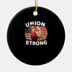 Union Strong - Labour Day Messy Bun USA Flag Ceramic Tree Decoration