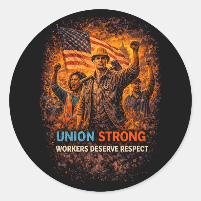 Union Strong Rising Classic Round Sticker (Front)
