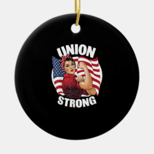 Union Strong The Riveter Labour Union Labour Day Ceramic Tree Decoration