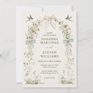 Union Time Beige Green Floral Birds Flower Wedding Invitation