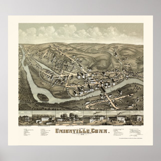 Unionville, CT Panoramic Map - 1878 Poster (Front)