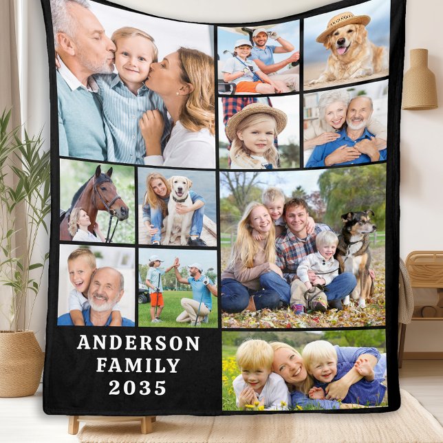 Unique 11 Photo Collage Personalised Cute Family Fleece Blanket (Creator Uploaded)