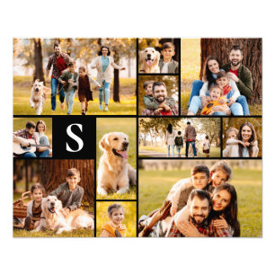 Unique 11 Photo Collage Simple Monogram Black Print