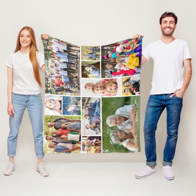 Unique 12 Photo Collage Minimalist Simple Fleece Blanket (In Situ)