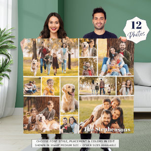 Unique 12 Photo Collage Name Simple Fleece Blanket