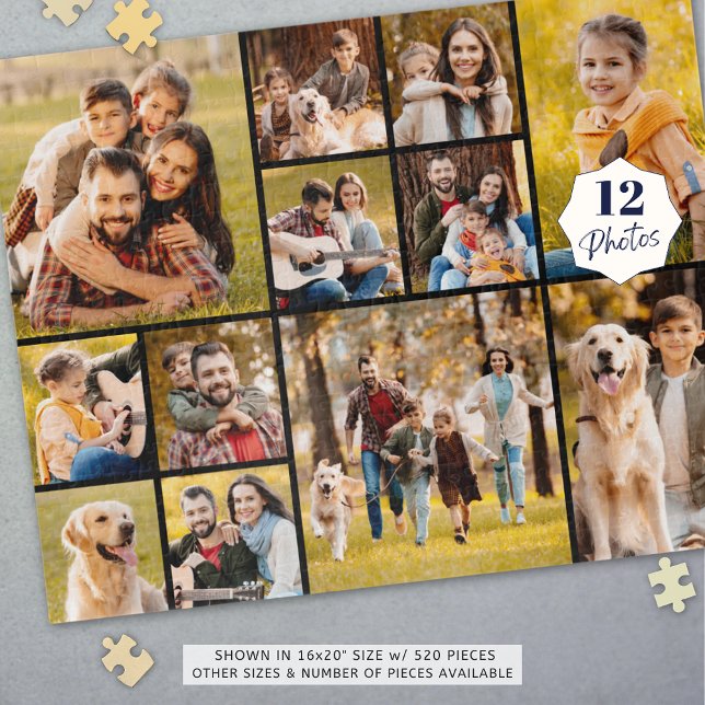 Unique 12 Photo Collage Simple Black Jigsaw Puzzle (Creator Uploaded)