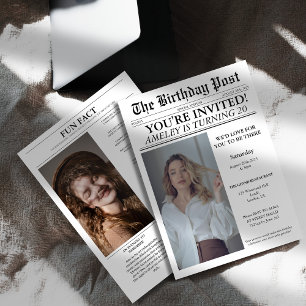 Unique 20th Birthday party Newspaper Cover Photo Invitation