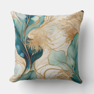 Unique Abstract Alcohol Ink With Golden Boundaries Cushion