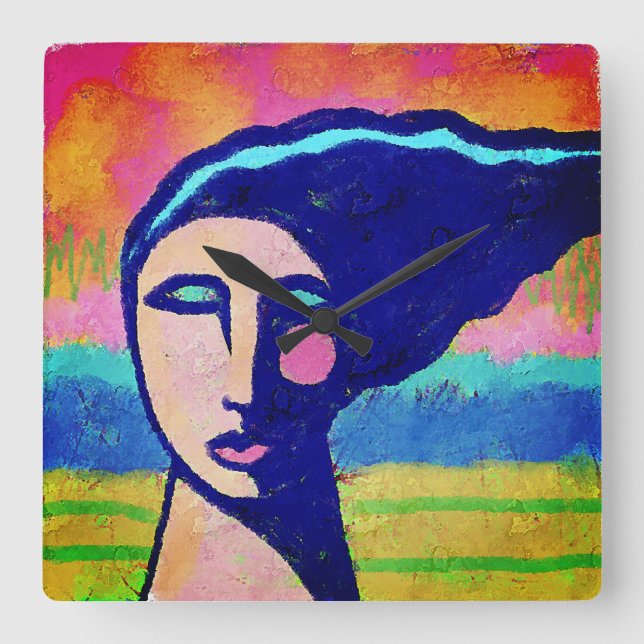 Unique Abstract Art Square Wall Clock (Front)