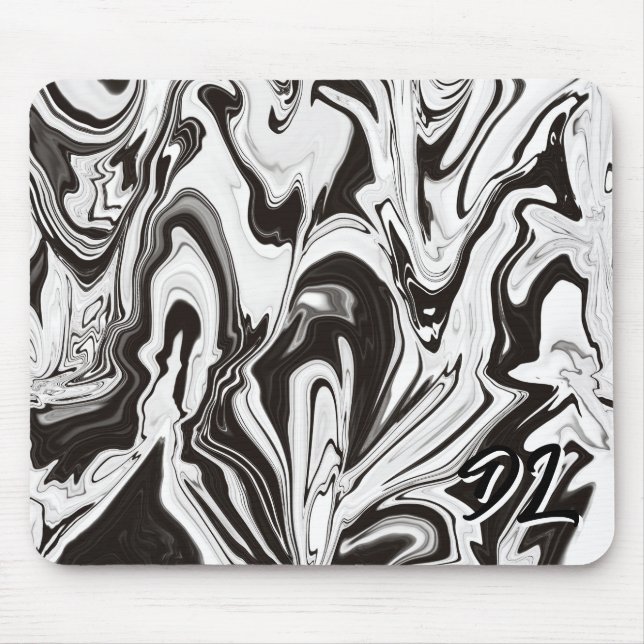 Unique Abstract B&W Marble Liquid  Mousepad (Front)