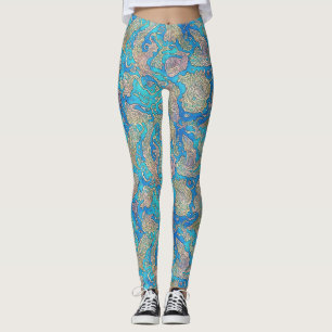 Unique Abstract Blue Turquoise Marine Sea Waves Leggings