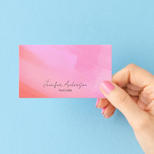 Unique Abstract Bright Pink Watercolor Real Estate Business Card