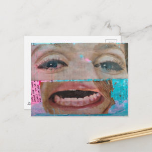 unique abstract collage with a eyes and mouth postcard