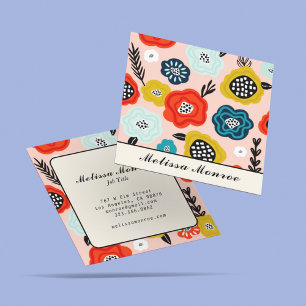 Unique Abstract Colourful Flowers Typography  Square Business Card